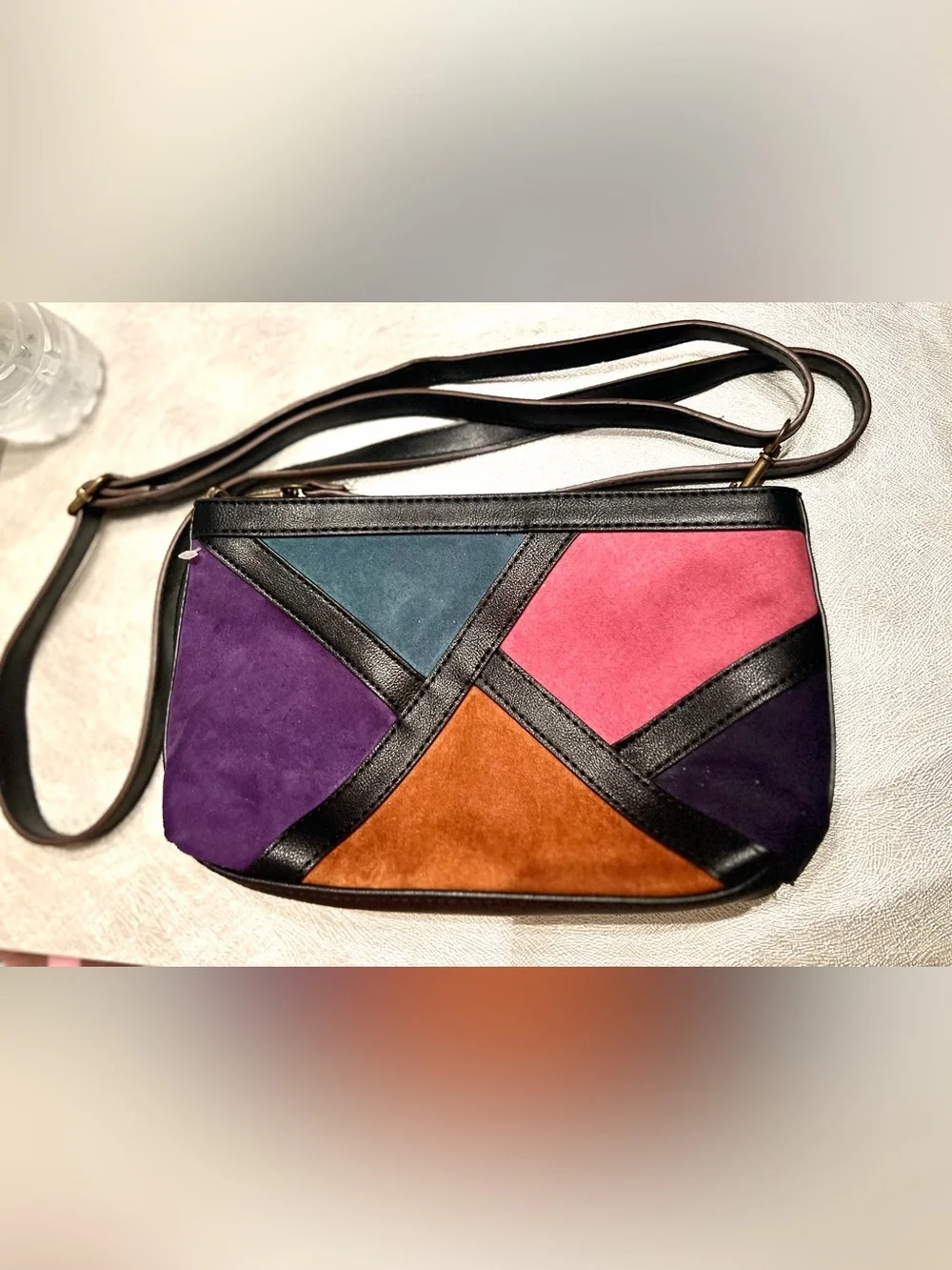 Colorblock Suede Crossbody Shoulder Bag Multicolor. I.N.C International Concepts